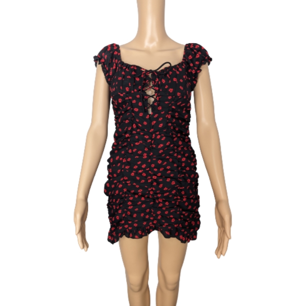 Princess Polly Black and Red Floral Print Mini Dress 6
